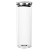 Porta Mantimento Redondo em Vidro Borossilicato Tampa De Metal Prata - 1,8L - Ela Decora